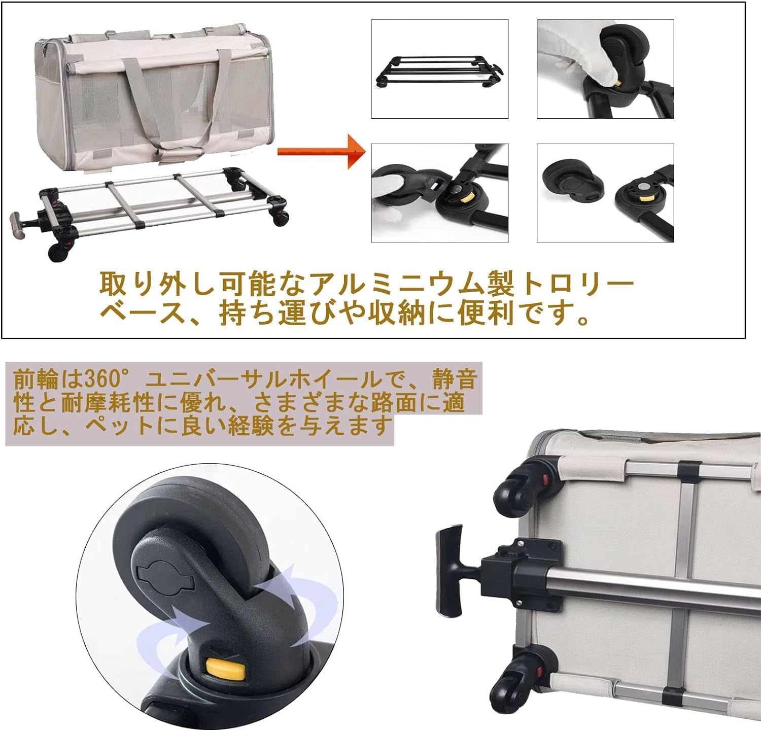 Rosoy 猫用キャリーケース キャスター付き 折りたたみ式 犬 猫 ペット